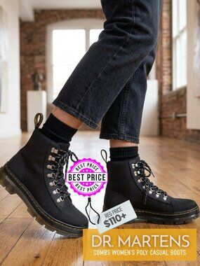 Dr. Martens Women's Combs Poly Casual Combat Boots - Black - Size 8